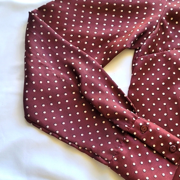 Zara S maroon polka dot blouse with bow - Picture 4 of 6